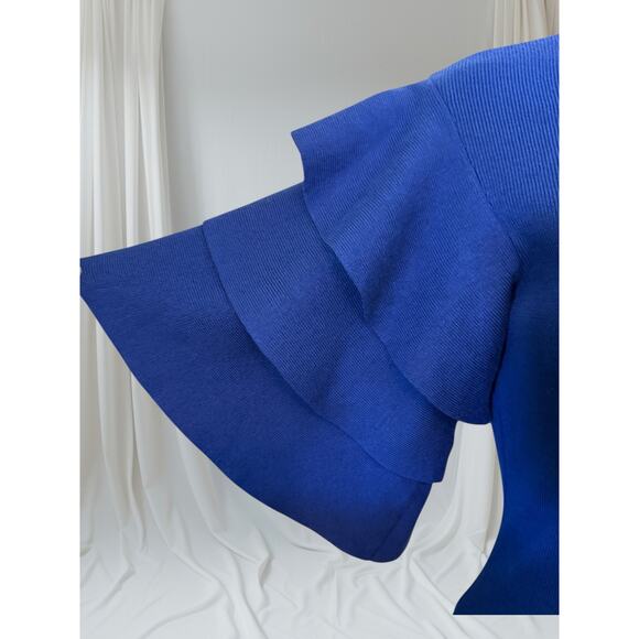 SETTLEDOWN Blue Layered Flutter Sleeve Bodycon Dress Large - Picture 3 of 7